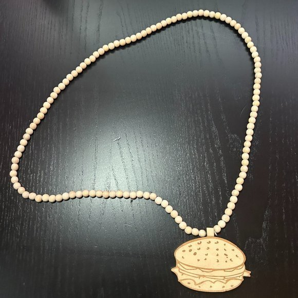 GoodWood NYC Cheeseburger Necklace Wooden Pendant Wooden Beaded - Picture 1 of 4